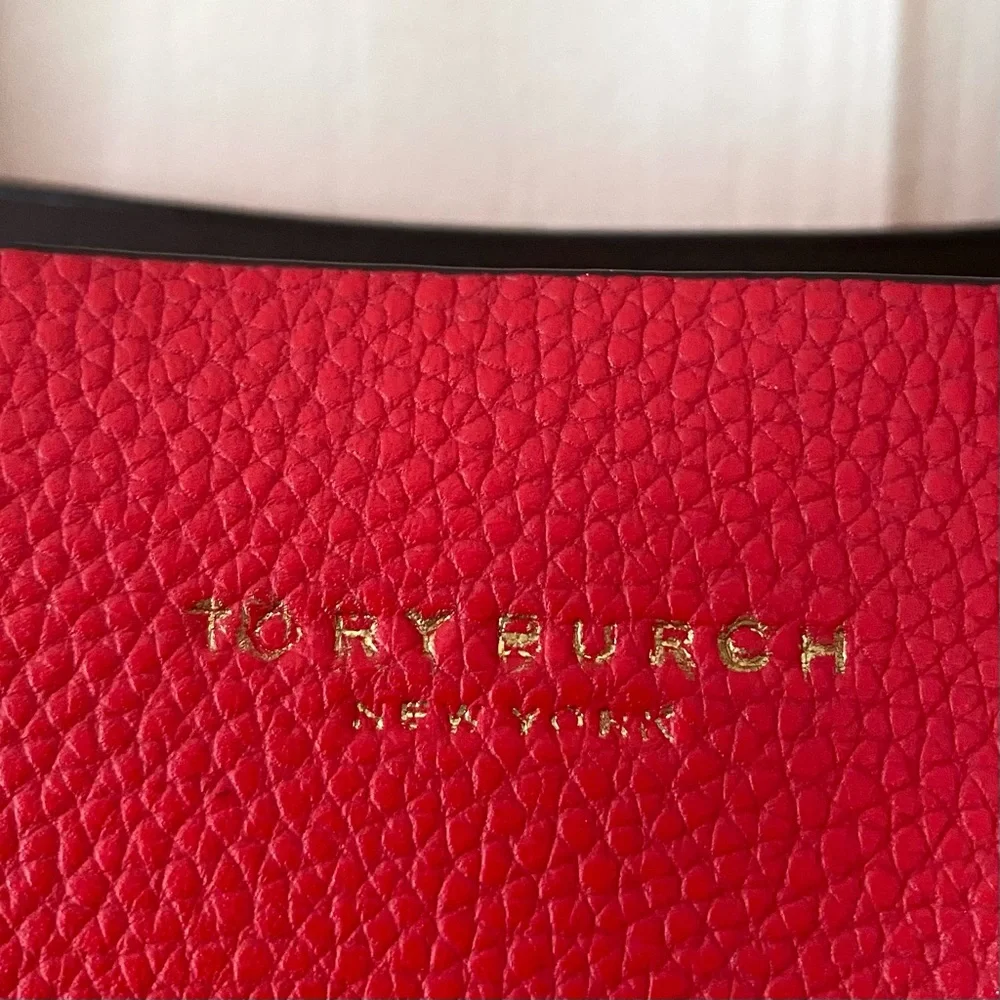 Tory Burch Perry Red Pebble Leather Triple Compartment Tote/Shoulder Bag - Picture 5 of 16